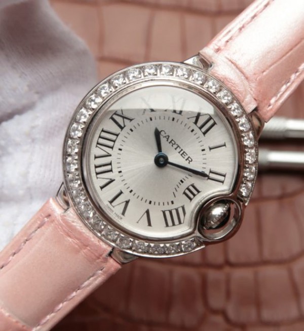 Replica Cartier Ballon Bleu 28mm SS Diamonds Bezel White Dial Ronda Quartz