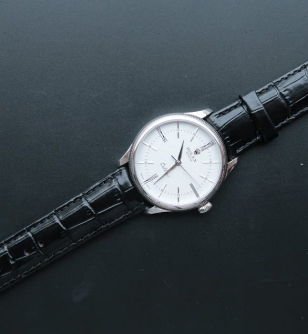 Replica Rolex MK Cellini Time 50509 SS Rome White Dial Leather Strap