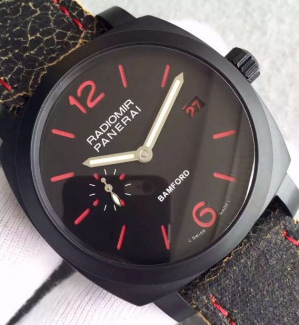 Replica Panerai PAM514 Bamford PVD Black Dial Distressed Leather Strap