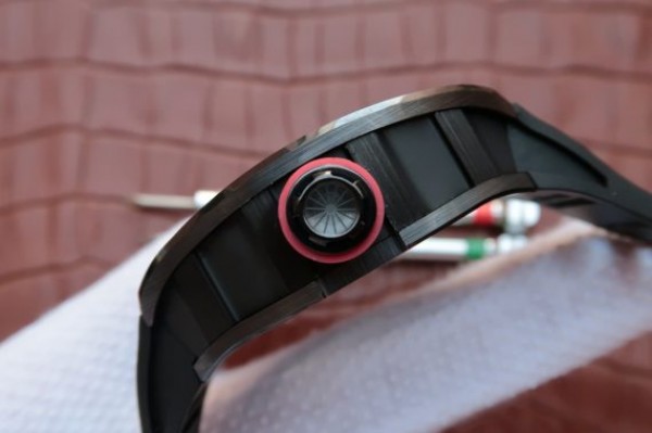 Replica Richard Mille RM055 Black Ceramic Red Inner Bezel Skeleton Dial Black Rubber Strap MIYOTA8215