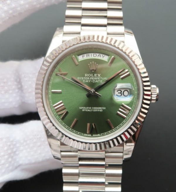 Replica Rolex Day-Date 40mm 228239 Noob Olive Green Dial SS President Bracelet A3255