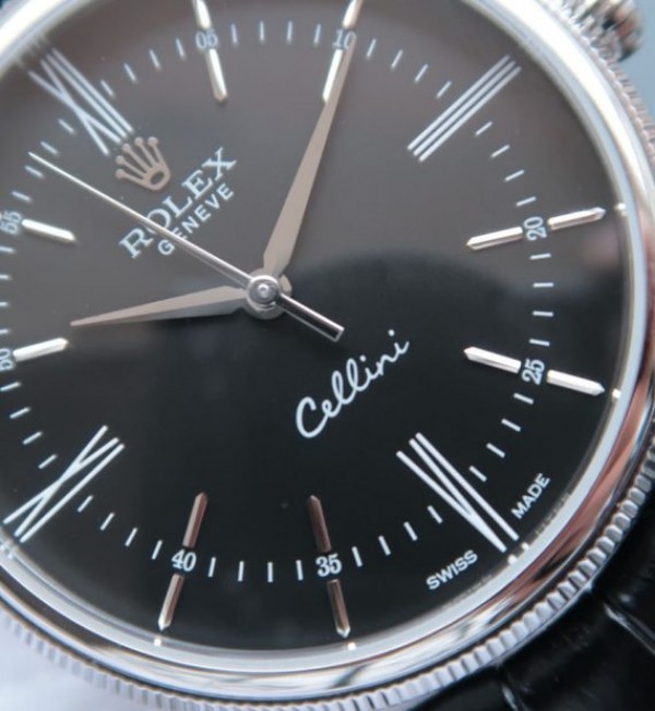 Replica Rolex MK Cellini Time 50509 Black Dial Leather Strap A3165
