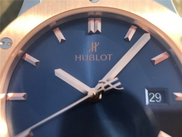Replica Hublot Classic Fusion 42mm RG JJF Blue Dial Blue Gummy Strap A2892