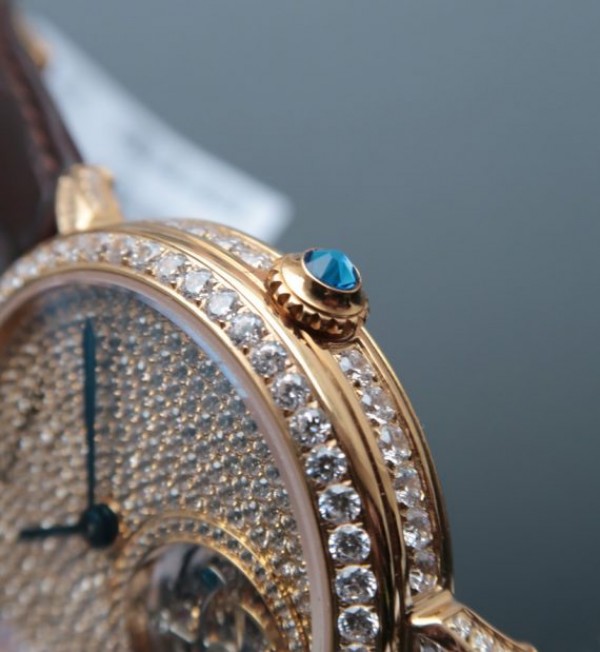 Replica Cartier Tourbillon YG Diamonds Dial Bezel Leather Strap