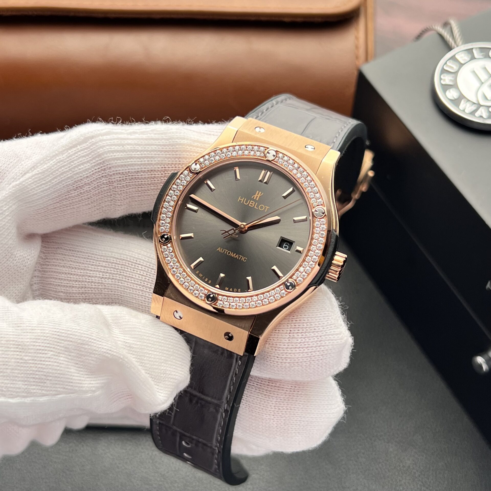 Hublot Classic Fusion King Gold Replica Watch With Moissanite Diamond 42mm