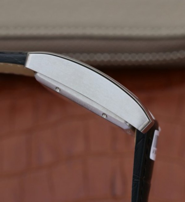 Replica Cartier Tank MC SS Textured White Dial Black Leather Strap