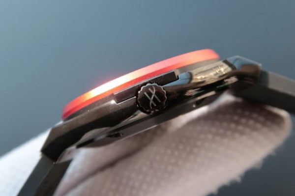 Replica Hublot Classic Fusion Tourbillon 45mm TF Red Bezel Skeleton Dial Black Gummy Strap A23J