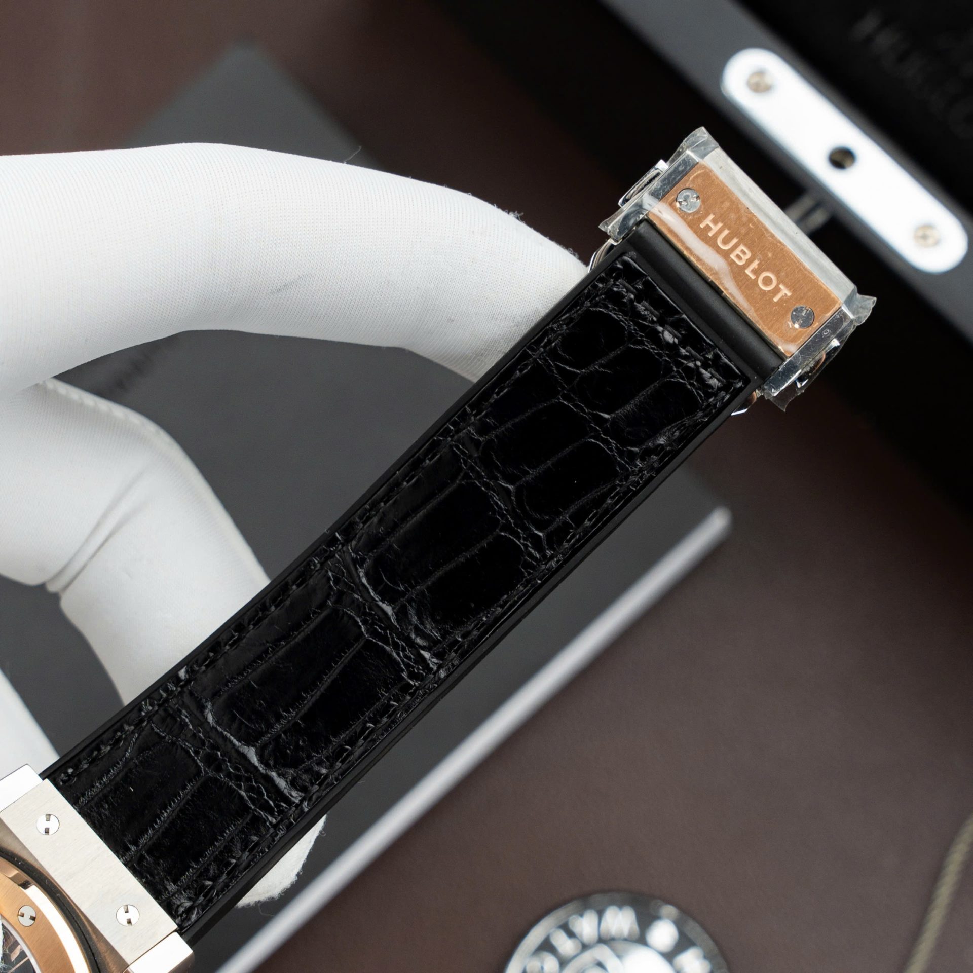 Hublot Classic Fusion Titanium King Gold Copies Watches Movement SW300 Crocodile Leather Strap 42mm