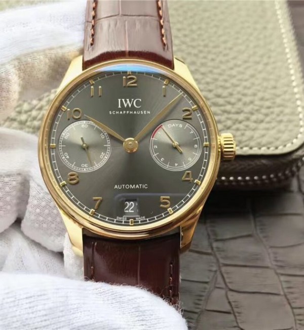 Replica IWC ZF Portuguese IW5001 YG Gray Dial Leather Strap