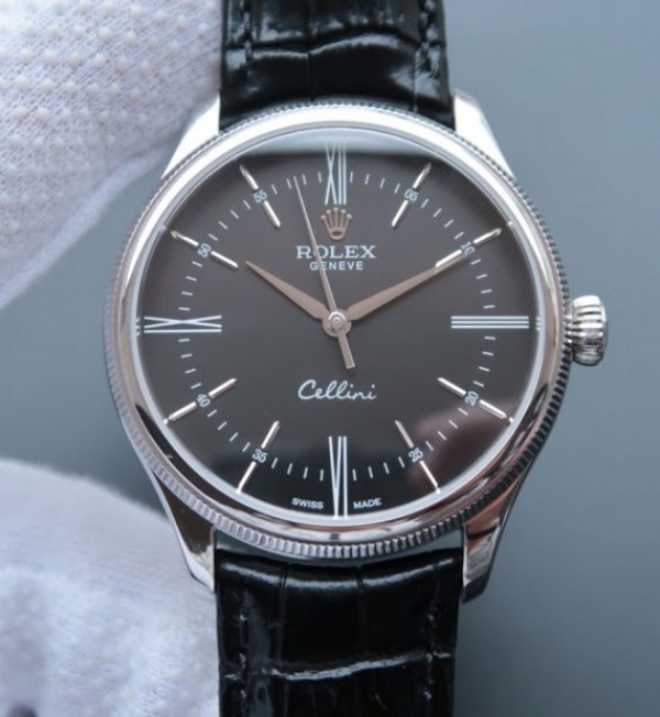Replica Rolex MK Cellini Time 50509 Black Dial Leather Strap A3165