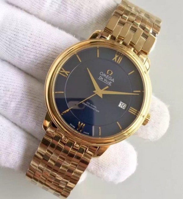 Replica Omega MK De Ville 39.5mm Blue Dial YG Case SS Bracelet A2824
