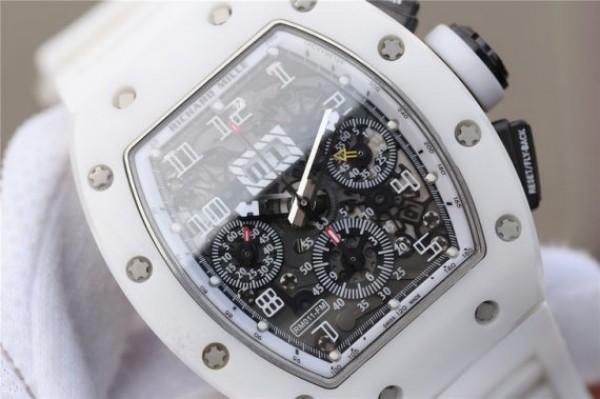 Replica Richard Mille RM011 White Ceramic Felipe Massa White Inner Bezel White Rubber Strap A7750