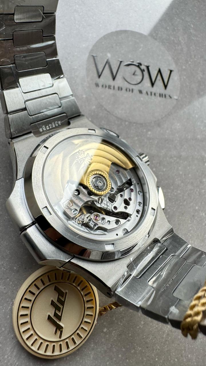 Replica PATEK PHILIPPE PPF Nautilus Chronograph Travel 5990 SS Grey Dial Stick on SS Bracelet A28-520