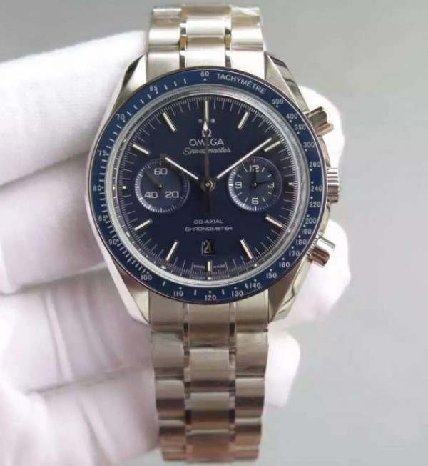 Replica Omega Speedmaster Moonwatch Co-Axial Blue Dial SS Bracelet A9300