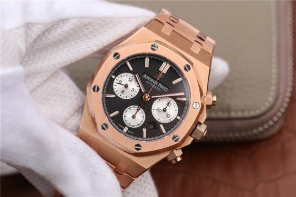 Replica Audemars Piguet Royal Oak Chronograph RG JHF Black/White Dial RG Bracelet A7750