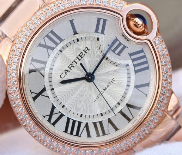 Replica Cartier Ballon Bleu 36mm RG White Textured Dial Diamond Bezel