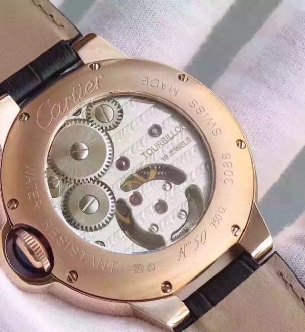 Replica Cartier Ballon de Cartier 46MM Tourbillon RG White Dial Leather Strap Flying Tour