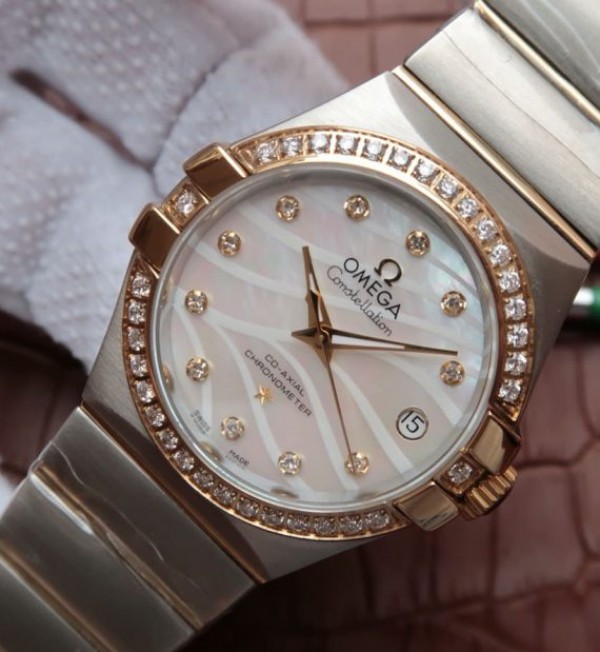 Replica Omega V6 Constellation 123.20.35 Diamonds Bezel White Dial