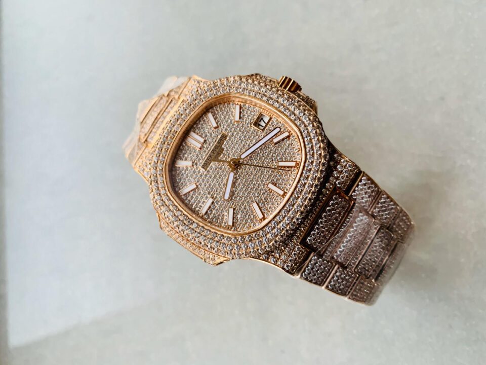 Replica PATEK PHILIPPE ICED Nautilus Jumbo 5711 RG TWF Full Paved Diamonds Dial Case and Bracelet A324