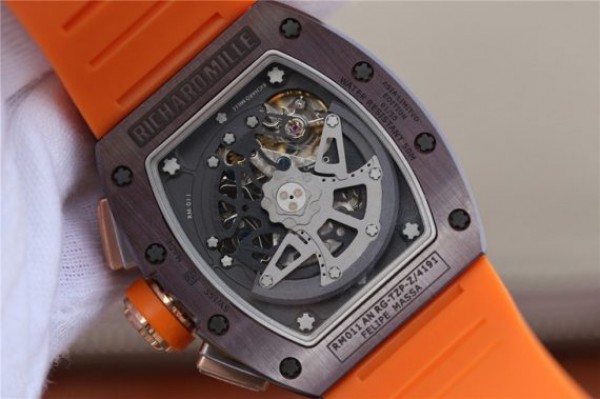 Replica Richard Mille RM011 Felipe Massa RG Chrono Brown Skeleton Dial Orange Rubber Strap A7750