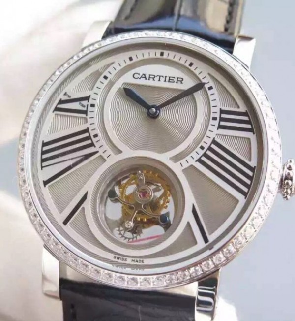 Replica Cartier Rotonde De Cartier Tourbillon SS Diamonds Bezel