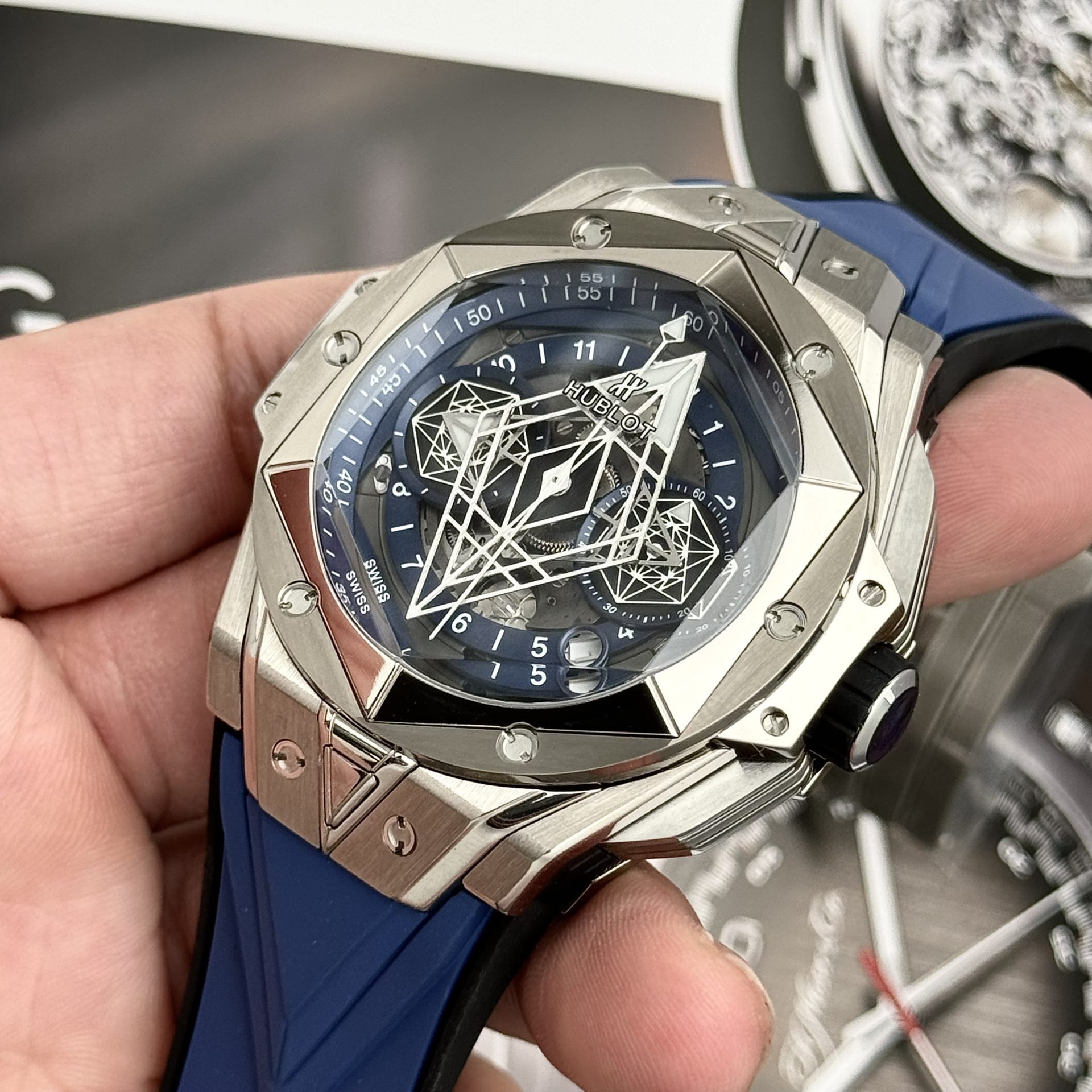Hublot Replica Watch Big Bang Sang Bleu II Titanium Blue Dial BBF 45mm