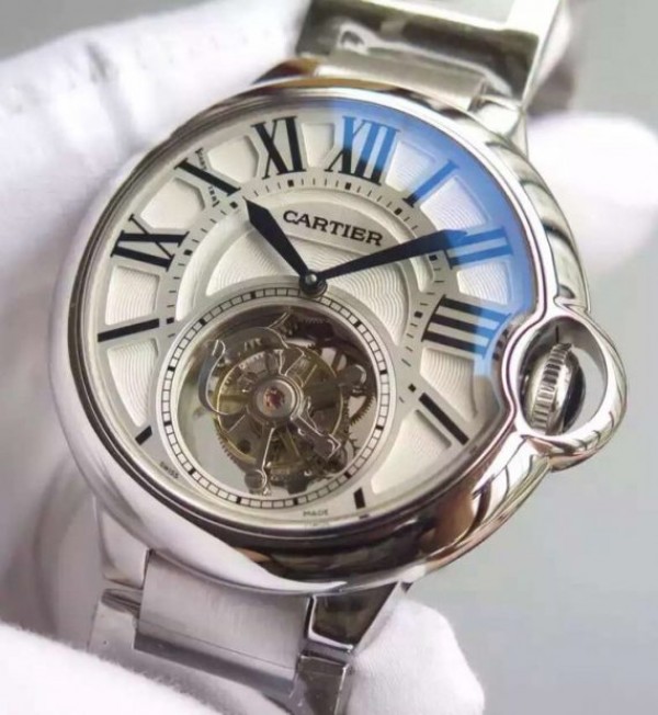 Replica Cartier Ballon Bleu Tourbillon 46MM White Dial SS Bracelet