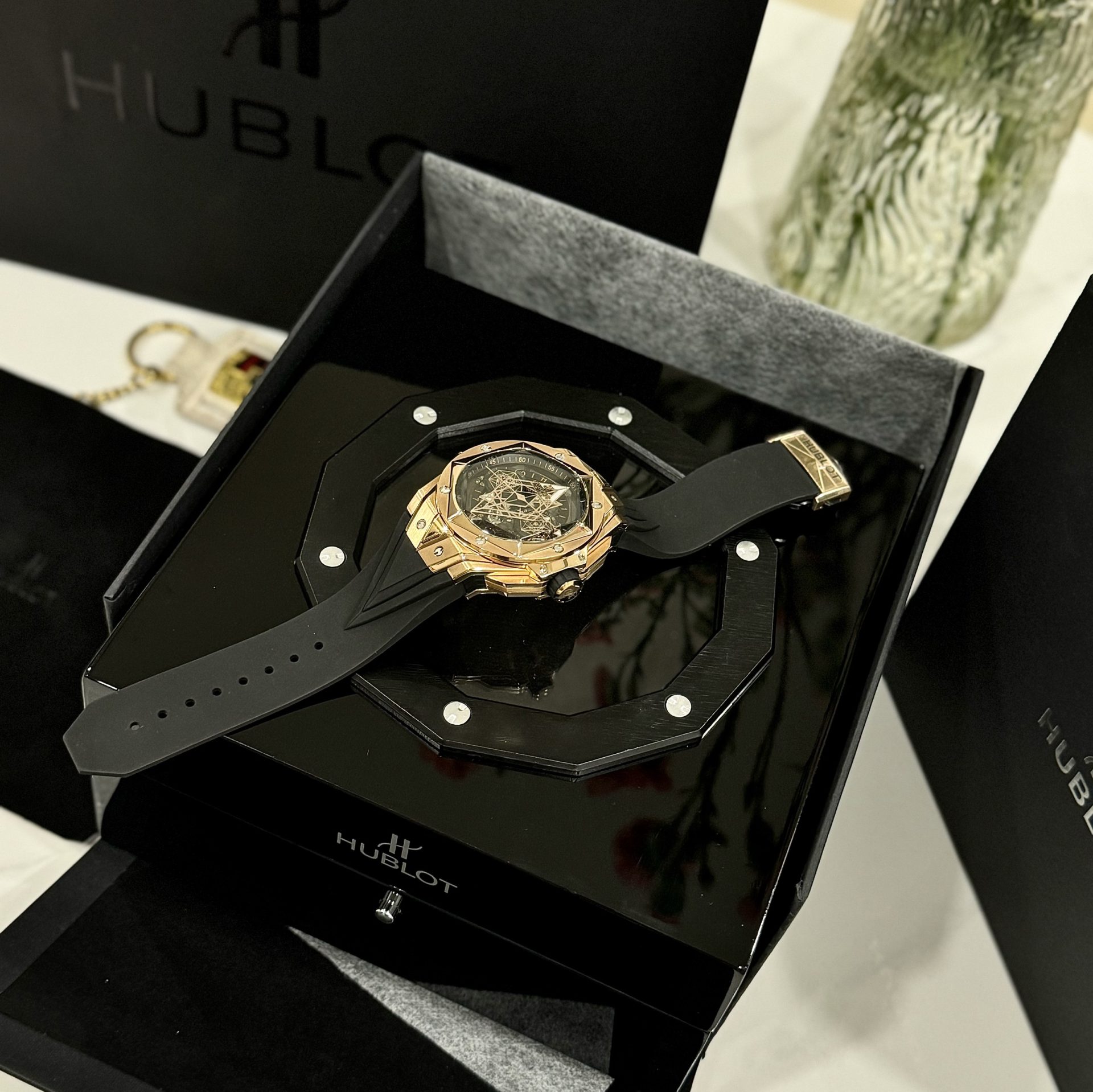 Hublot Replica Watches Big Bang Sang Bleu ll King Gold Black Dial BBF 45mm