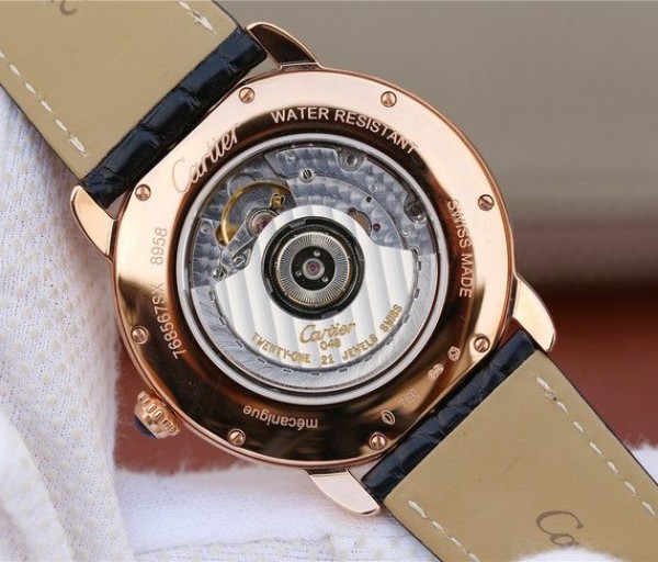 Replica Cartier Ronde De Cartier RG White Dial Diamonds Bezel Croco Strap A2892