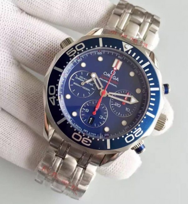 Replica Omega Seamaster 300m Diver Blue Dial Blue Bezel SS Bracelet A7753