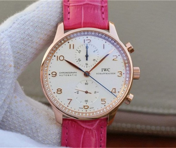 Replica IWC ZF Portuguese Chrono IW3714 RG White Dial Diamonds Inner Bezel