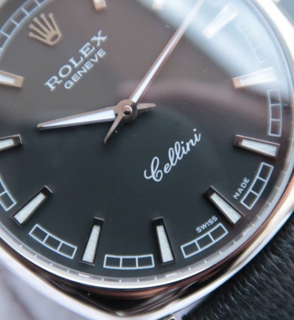 Replica Rolex Cellini Danaos 4243 SS Black Dial Black Leather Strap A2824