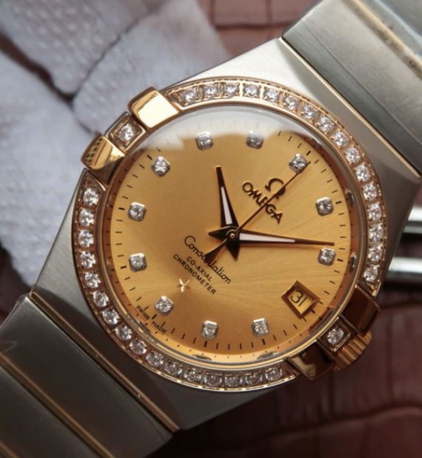 Replica Omega V6 Constellation 123.20.35 Diamonds Bezel YG Dial