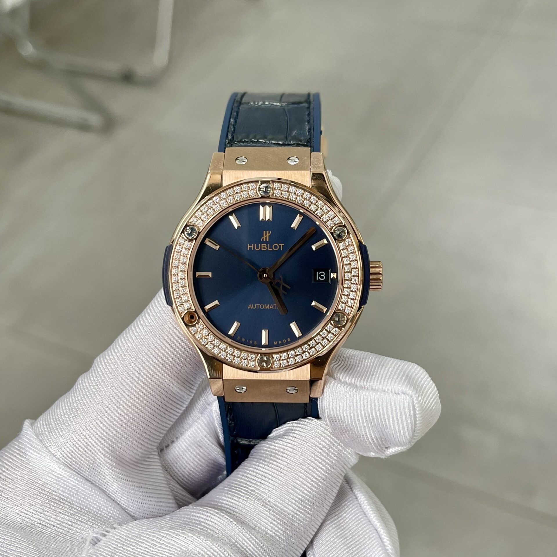 Hublot Classic Fusion Blue With Diamond Bezel Replica Watch HB Factory 38mm