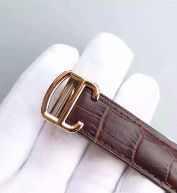 Replica Cartier Ballon Bleu 40mm RG Diamonds Bezel Whit Dial Leather Strap MIYOTA9015