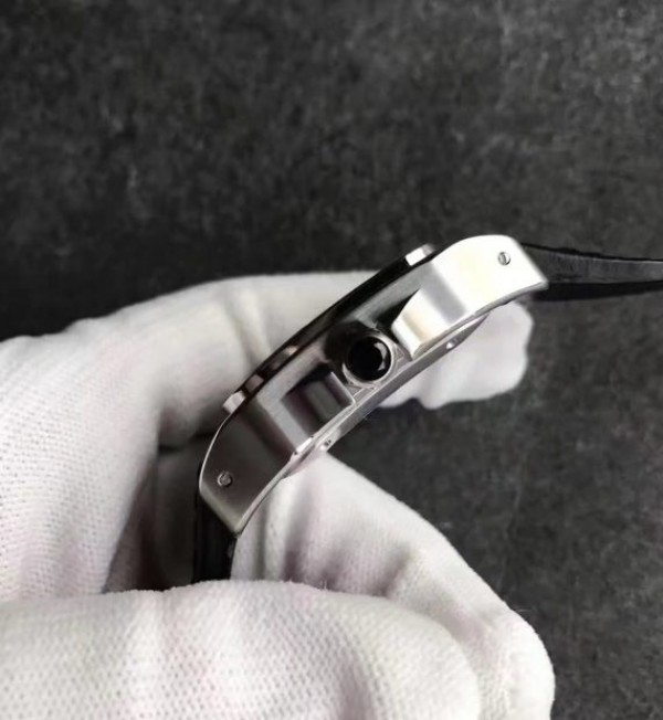 Replica Cartier Santos 100 33mm SS White Dial Black Leather Strap SEIKO NH05A