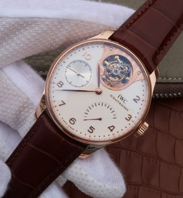 Replica IWC AZ Portuguese Tourbillon IW5042 RG White Dial Leather Strap