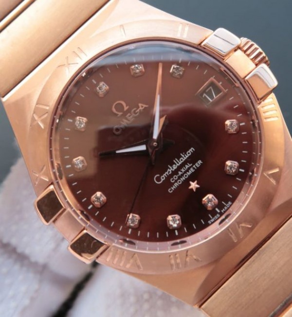 Replica Omega V6 Constellation 123.20.35 RG Case Brown Dial