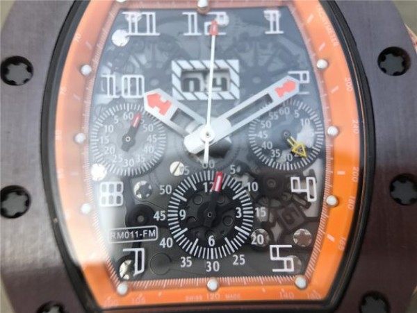 Replica Richard Mille RM011 Felipe Massa RG Chrono Brown Skeleton Dial Orange Rubber Strap A7750
