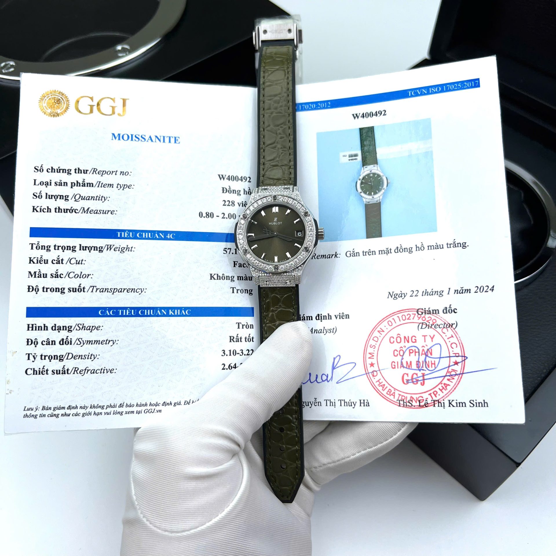 Hublot Classic Fusion Titanium Green Replica Watch Custom Moissanite Diamonds 33mm