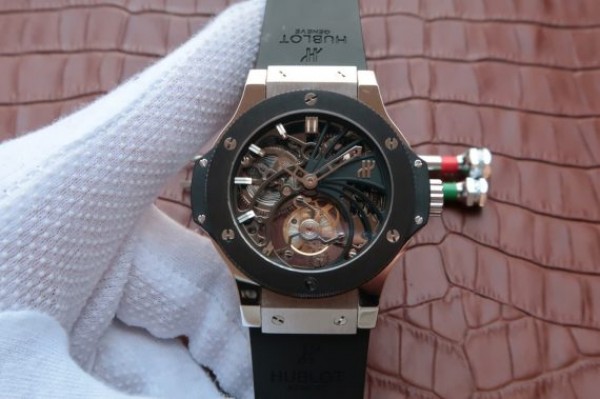 Replica Hublot Big Bang Ceramic Bezel Skeleton Tourbillon SS