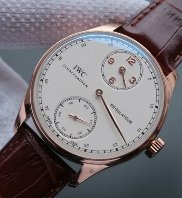 Replica IWC YLF Portuguese Regulateur RG White Dial Gold Markers A6498
