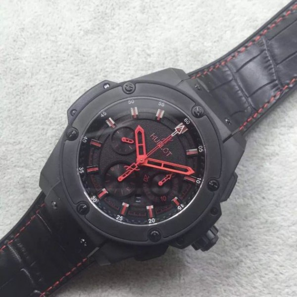 Replica Hublot Big Bang King Power 48mm PVD Black Dial Red Hands Gummy Strap A7750