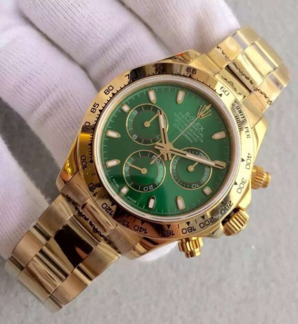 Replica Rolex Daytona 116518 YG Green Dial on YG Bracelet A4130