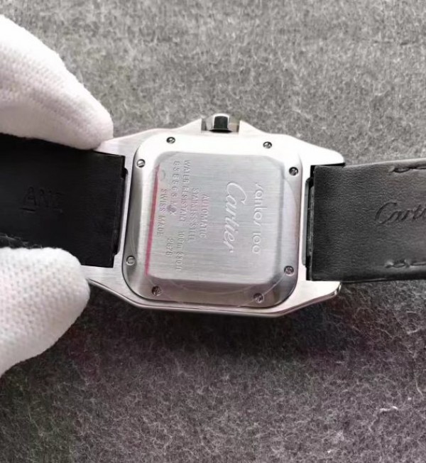 Replica Cartier Santos 100 33mm SS White Dial Black Leather Strap SEIKO NH05A