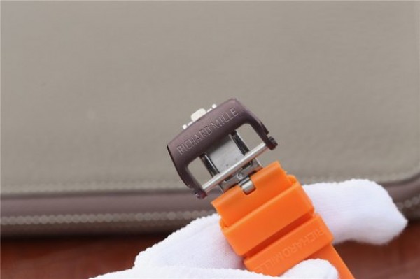 Replica Richard Mille RM011 Felipe Massa RG Chrono Brown Skeleton Dial Orange Rubber Strap A7750