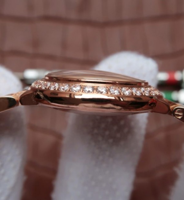 Replica Cartier Ballon Bleu 28mm RG Diamonds Bezel White Dial Bracelet Ronda Quartz