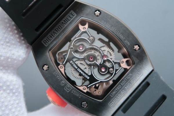 Replica Richard Mille RM038 RG Black Inner Bezel Skeleton Dial Black Rubber Strap Jap Quartz