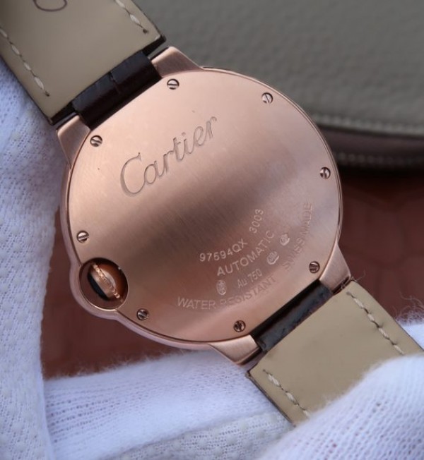 Replica Cartier V6 Ballon Bleu 36mm RG White Textured Dial Leather Strap