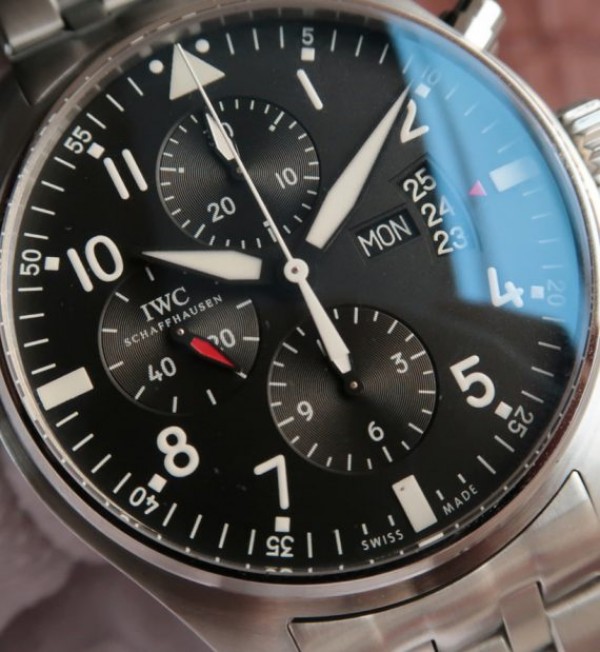 Replica IWC V6 Pilot Chrono IW377704 Black Dial SS Bracelet A7750